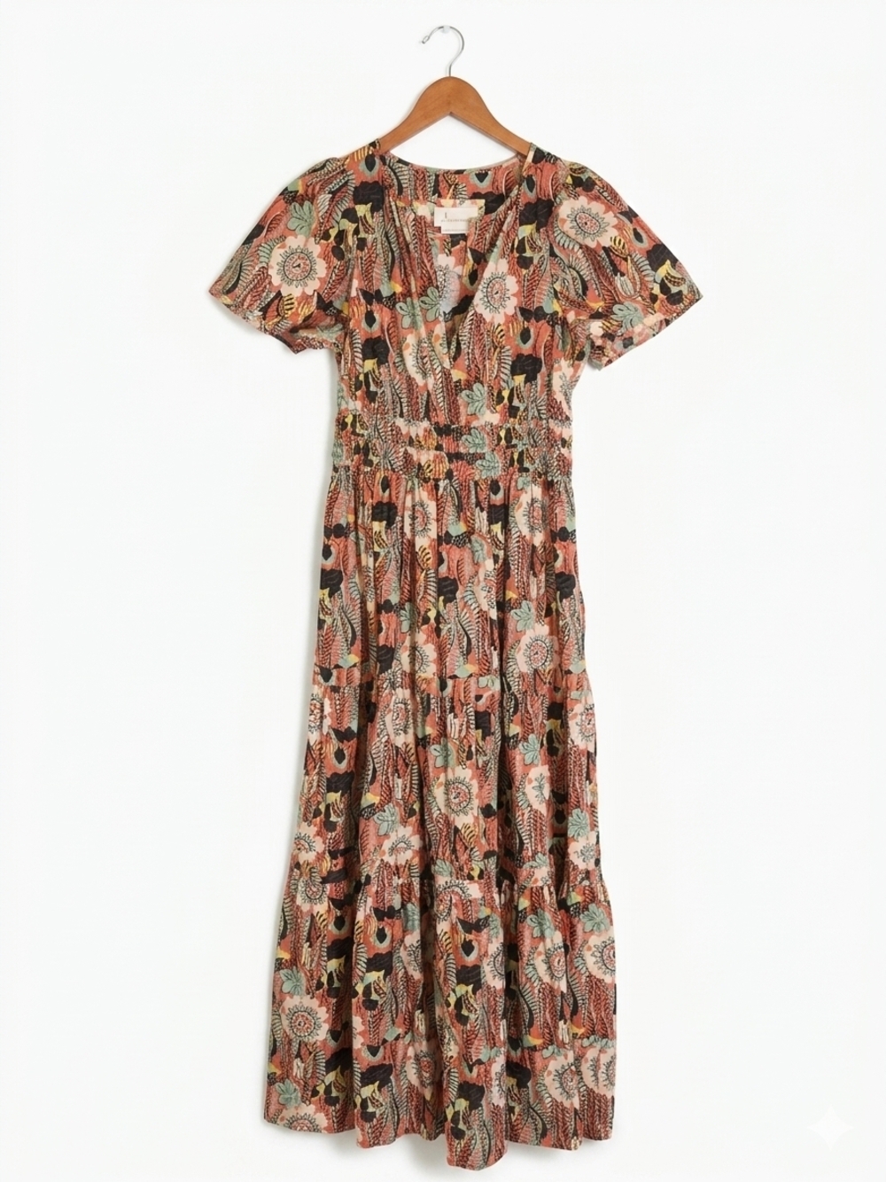 Anthropologie The Somerset Botanic Garden Tiered Smocked Maxi Dress Size S